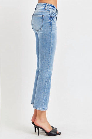 Risen - Calça Jeans Slim Straight Crop de Cintura Baixa