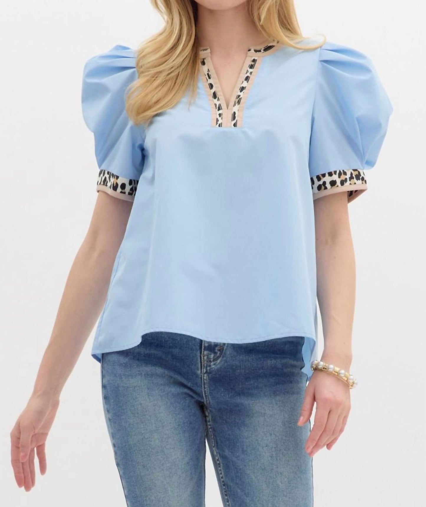 Entro - Pleated short voluminous sleeve pullover Top