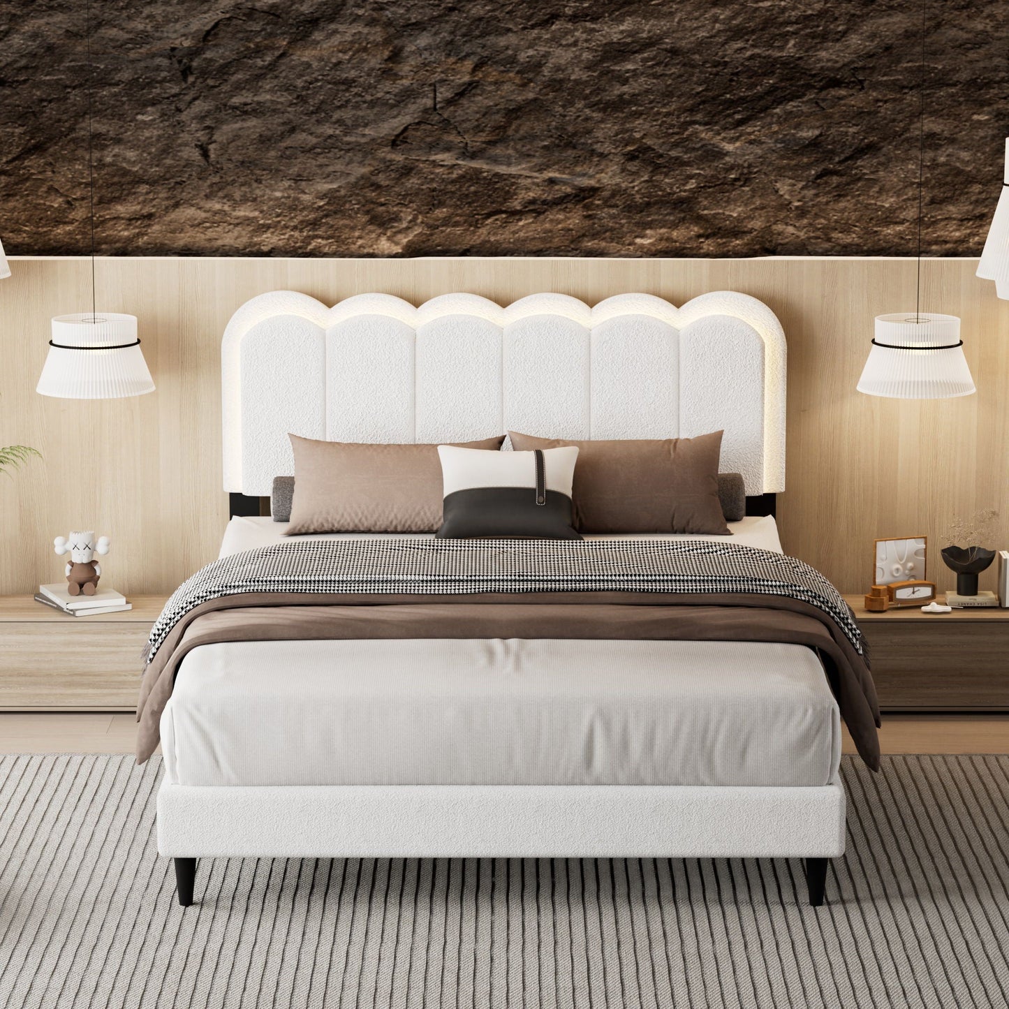 Lambswool Petal Headboard Bed Frame