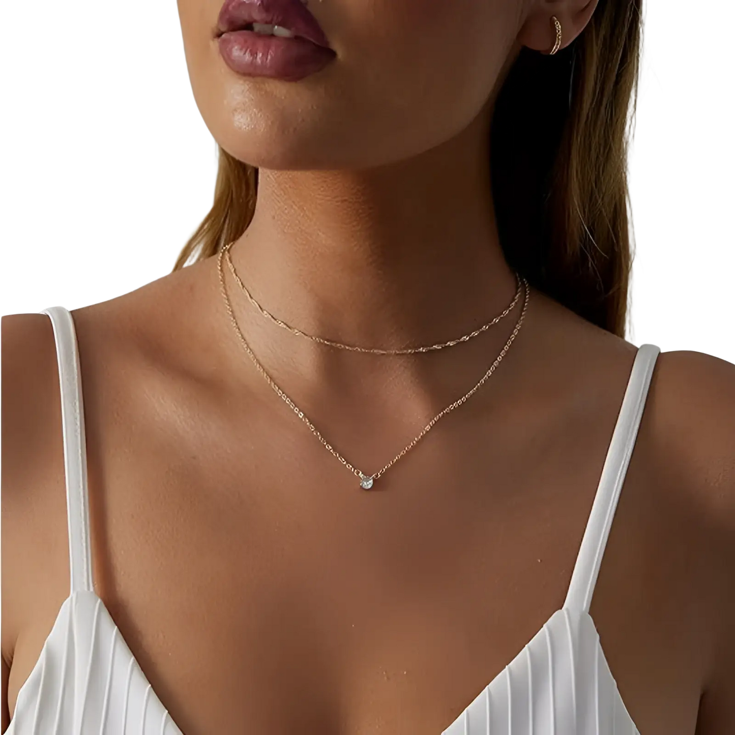 14k Gold Plated Dainty Diamond Solitaire Layered Necklace