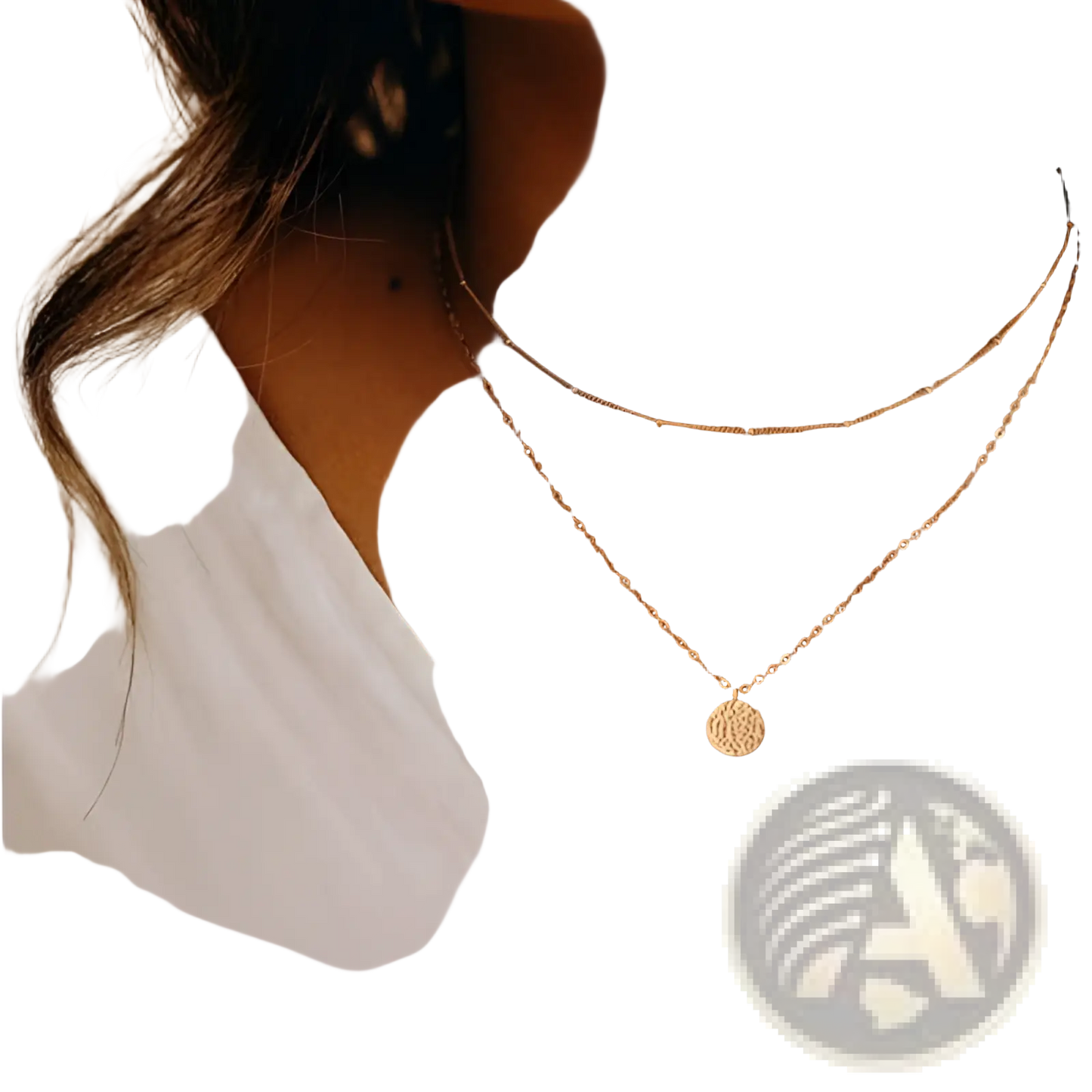 14k Gold Plated Layered Coin and Bar Pendant Necklace