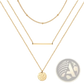 14k Gold Plated Triple Layered Bar and Coin Choker Necklace