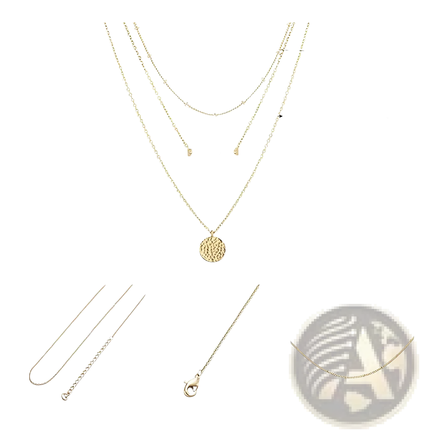 14k Gold Plated Triple Layered Bar and Coin Choker Necklace