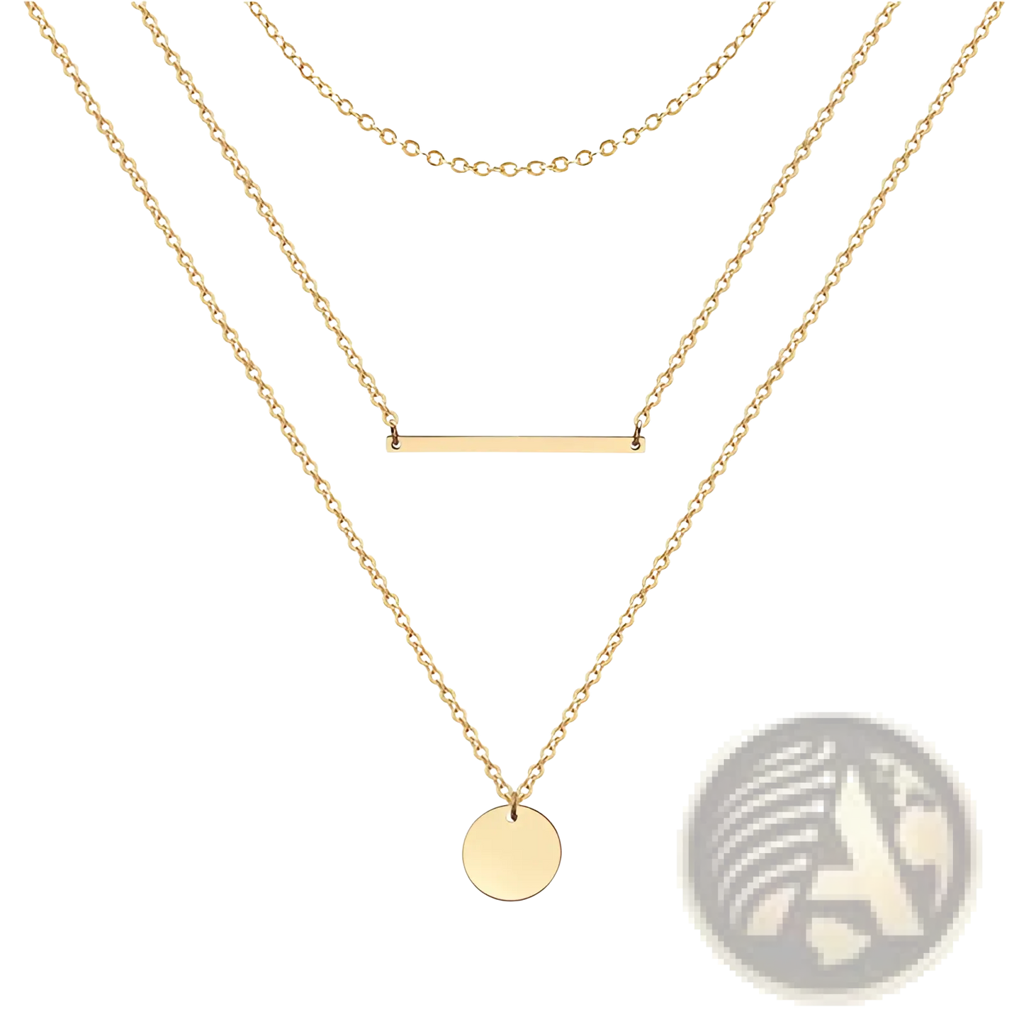 14k Gold Plated Triple Layered Bar and Disc Choker Necklace
