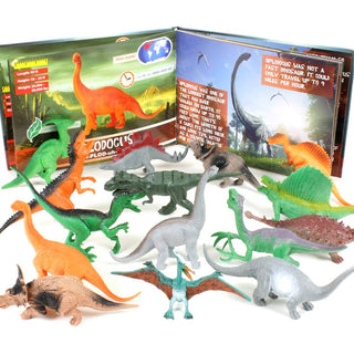 Conjunto de 15 figuras de dinossauro e livro 