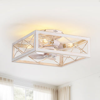 Ventilador de teto baixo vintage branco envelhecido com controle remoto