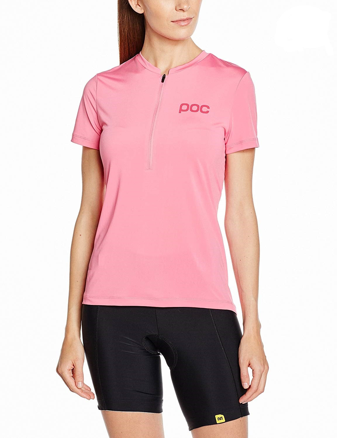 Camisa de ciclismo POC Trail Light Zip Tee feminina rosa tamanho médio