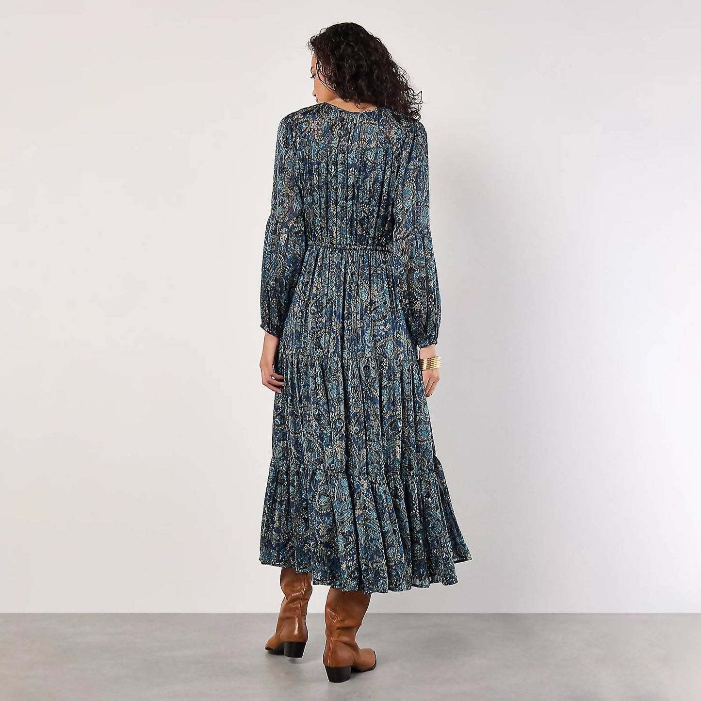 Apricot - Painterly Metallic Paisley Midaxi Dress