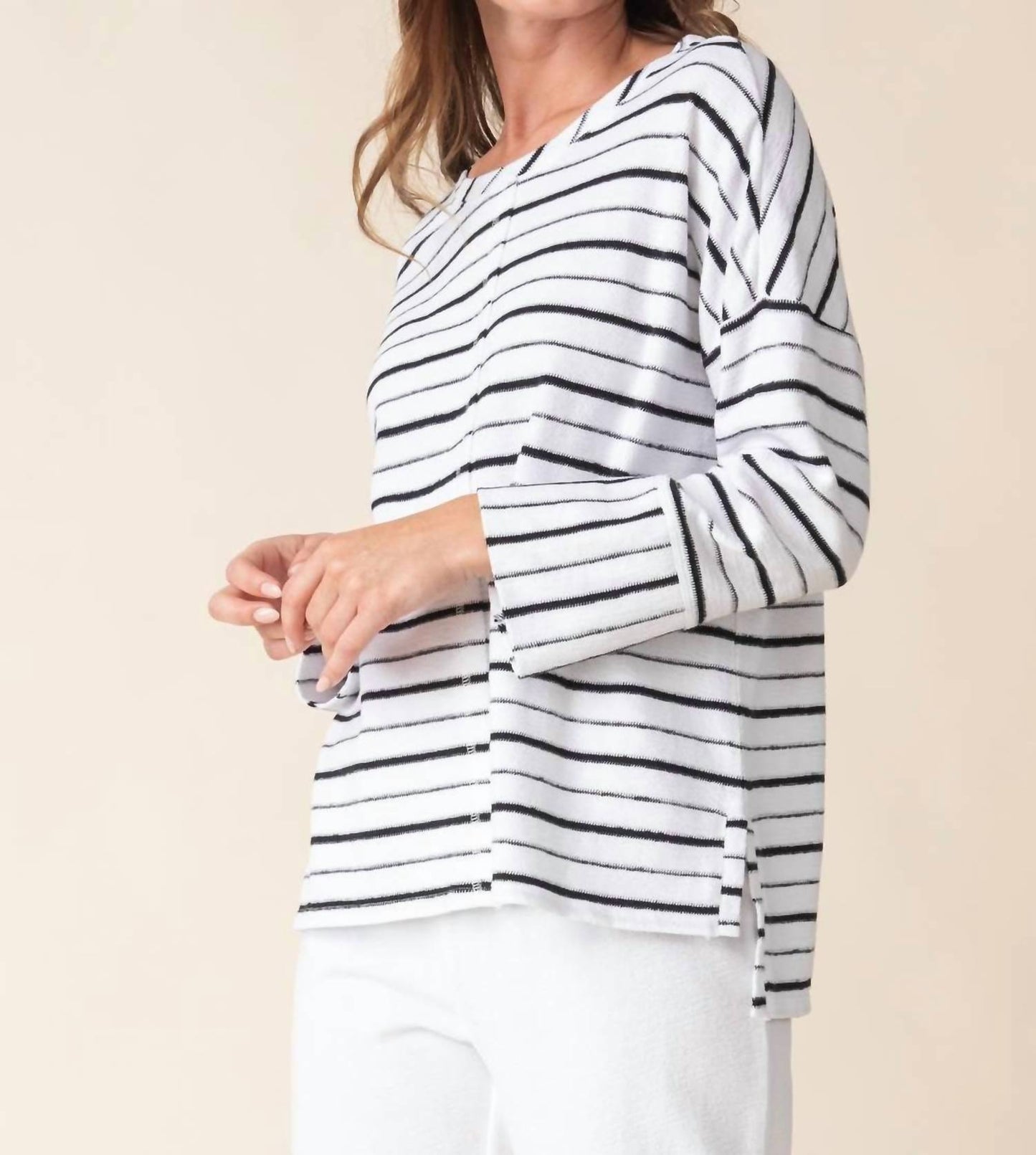 Habitat - Weekend Terry Striped Boxy Crew Neck Pullover Top