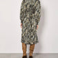 Apricot - Snakeskin Print Satin Shirt Midi Dress