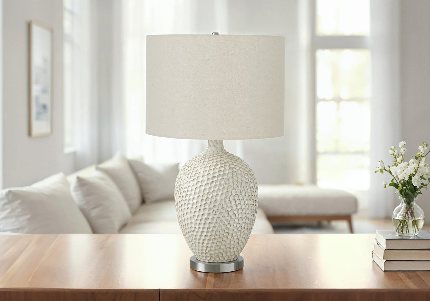 Contemporary Cream Ceramic Table Lamp 28"