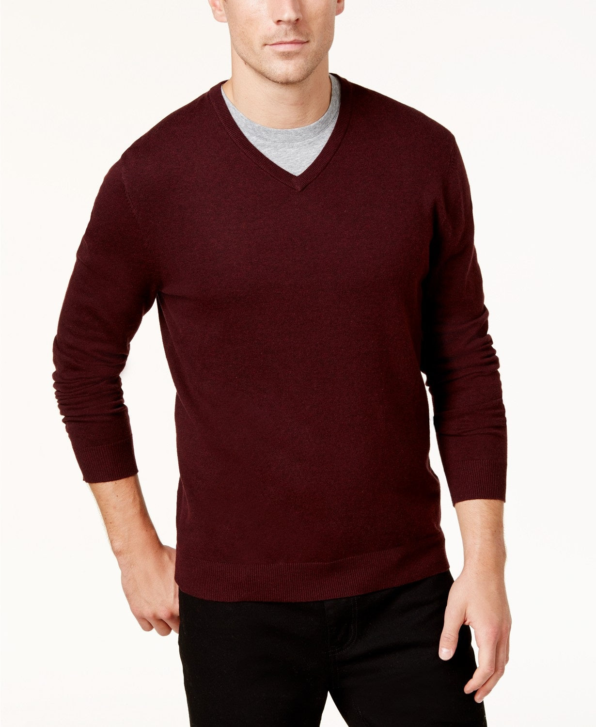 Suéter masculino Alfani com decote em V, vinho, tamanho 2, extra grande