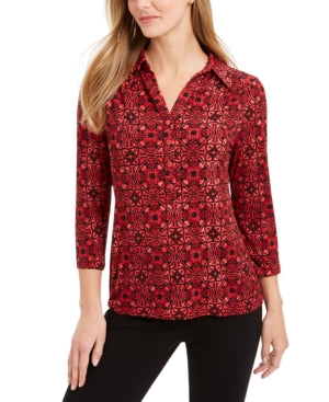 Charter Club 3/4 Sleeve Printed Polo Top, Created for Macy's