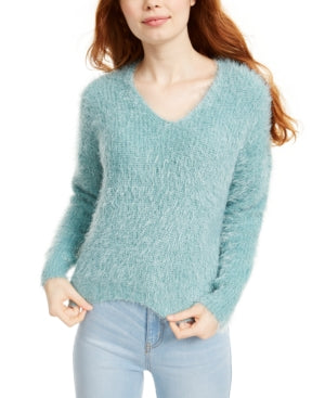 Freshman Juniors  Fuzzy V-Neck Sweater Aqua Size Small