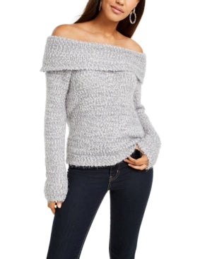 Freshman Juniors' Off-The-Shoulder Fuzzy Sweater