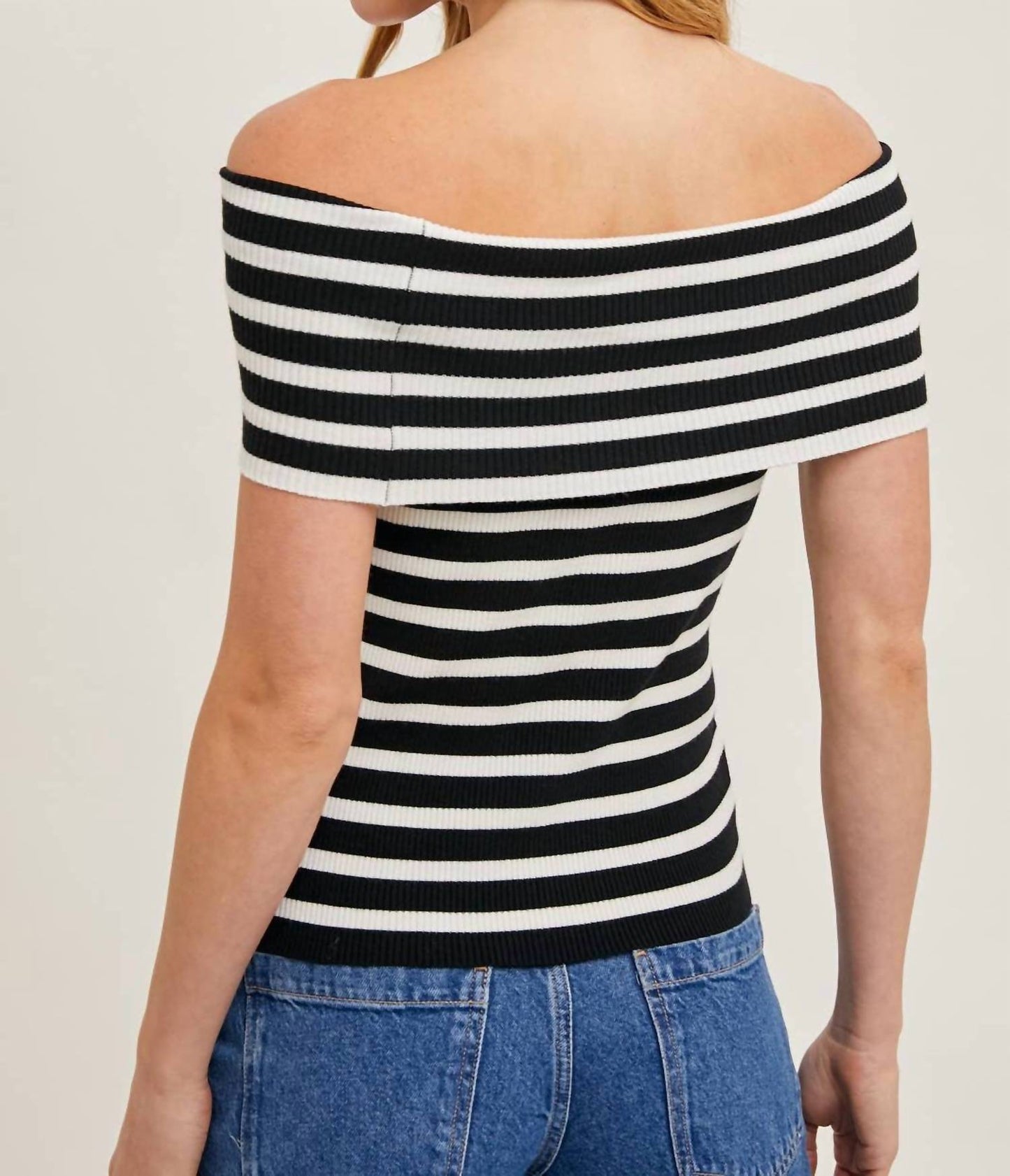Bluivy - Seaside Off The Shoulder Striped Knit Top