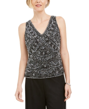 28th  Park Women s Beaded Embroidered Top 8  BlackGunmetal