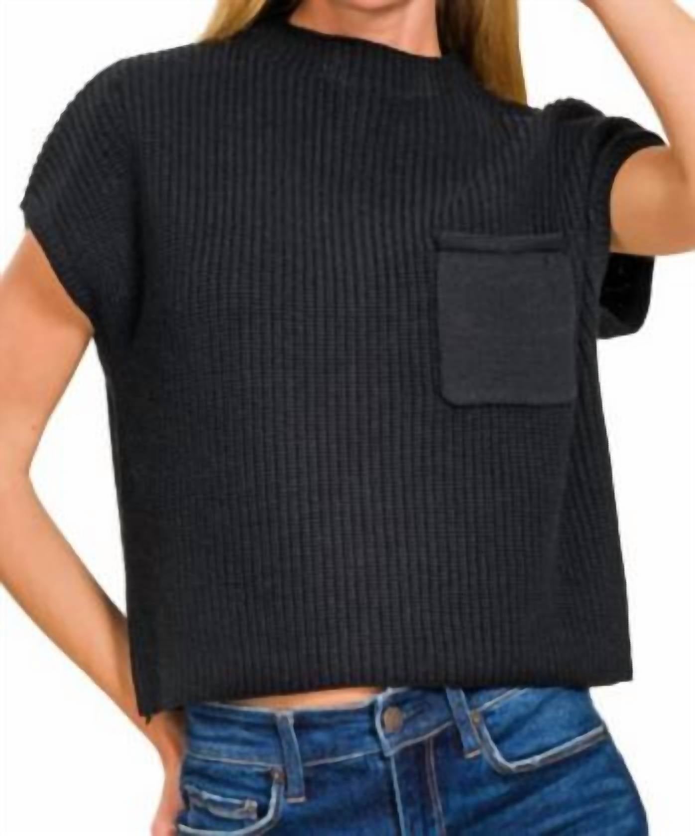 Zenana - Mock Neck Short Sleeve Crop Pullover Sweater