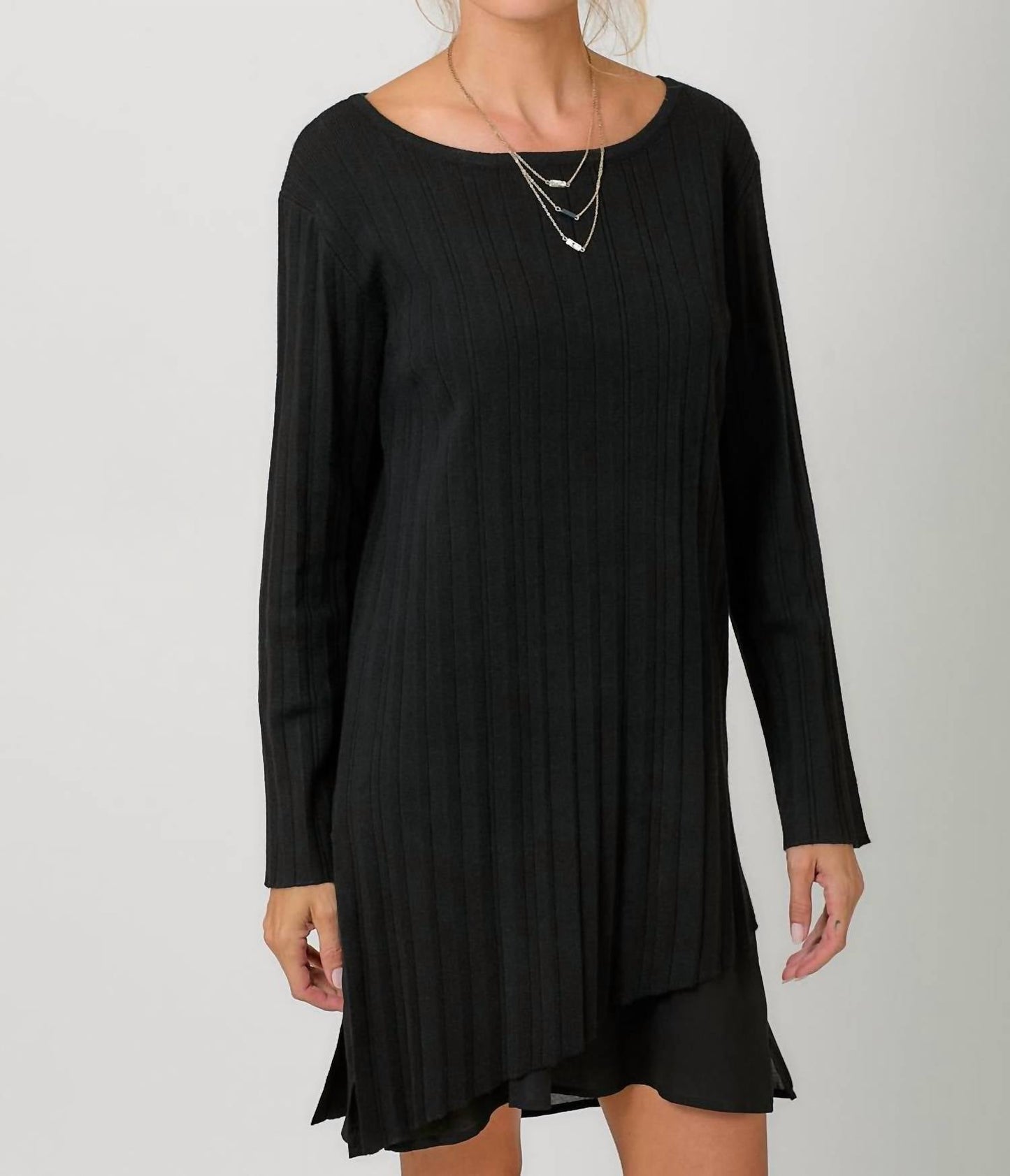 Mystree - Pleated Diagonal Cut Tunic Sweater