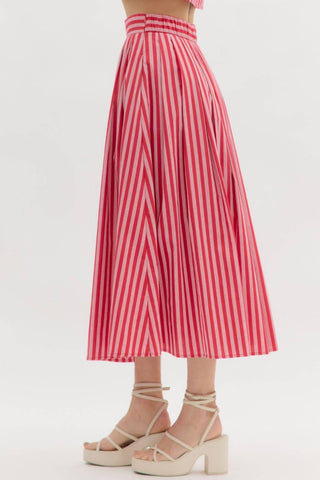 Entro - Pleated Striped Midi Skirt