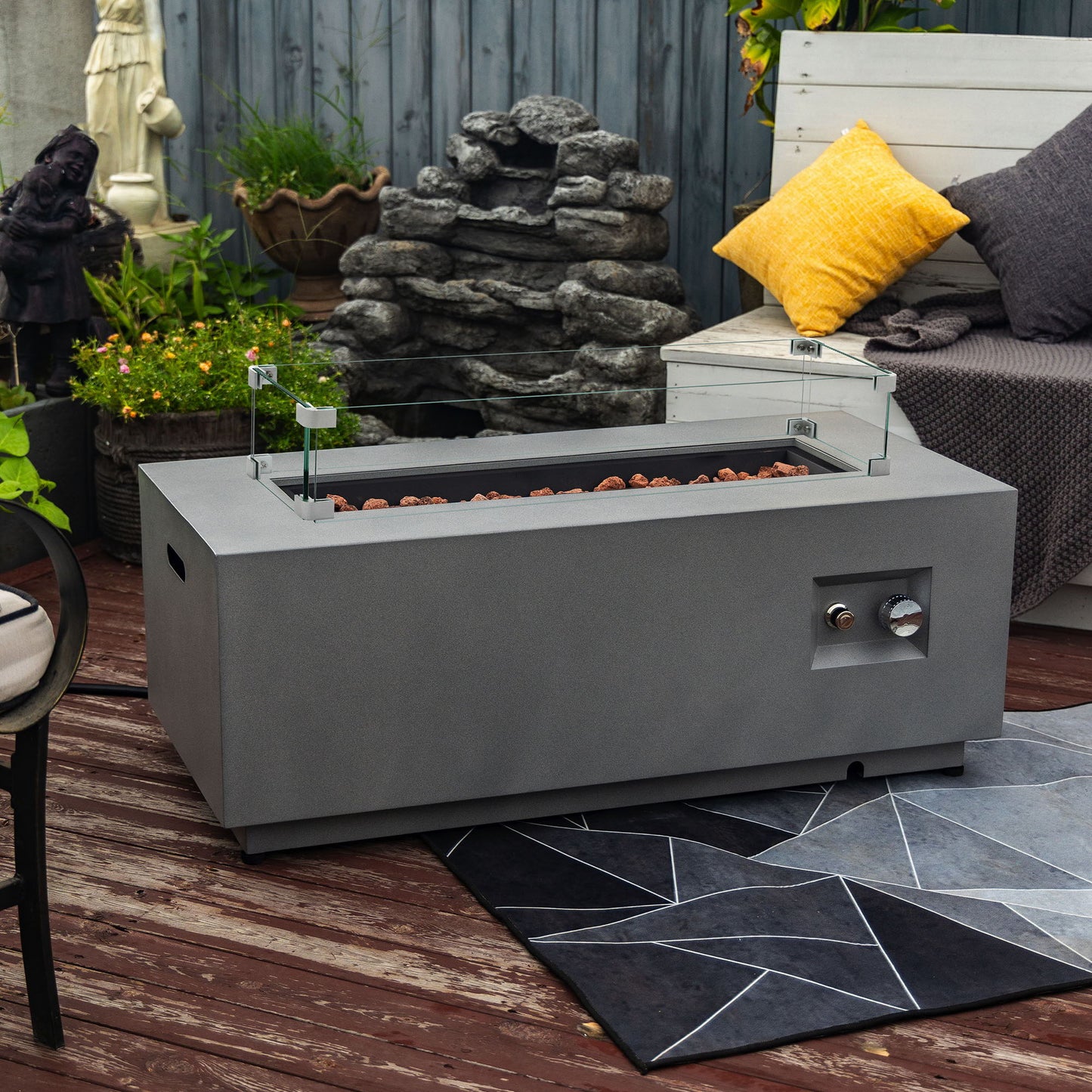 42" Propane Gas Fire Pit Table with Glass Wind Guard