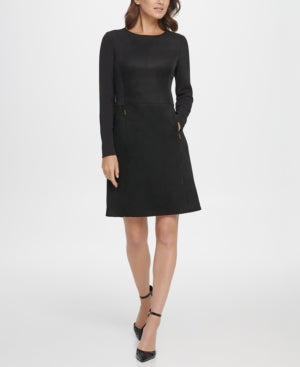 Dkny Long Sleeve Suede Shift