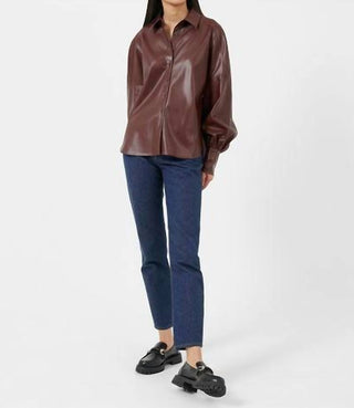 French Connection - Etta Vegan Leather Puff Sleeve Blouse