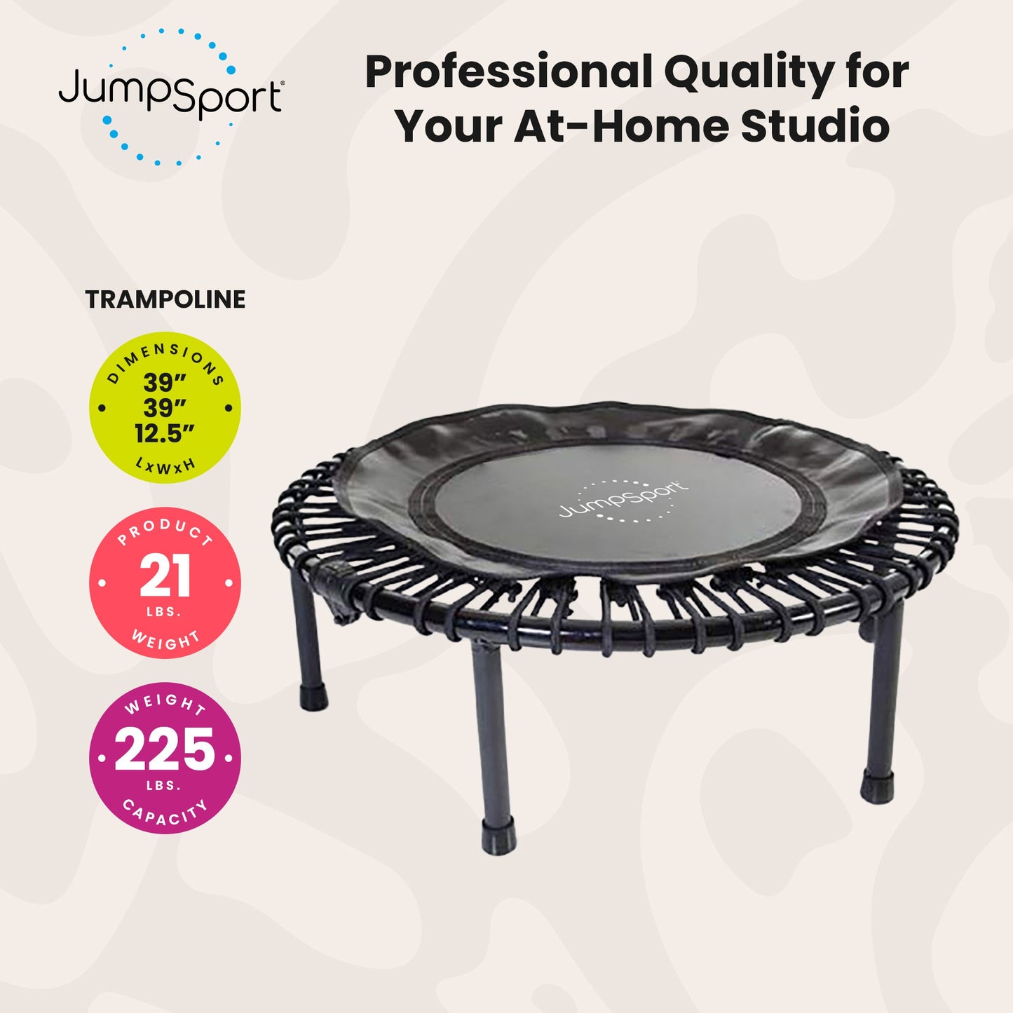 JumpSport 230F Trampolim dobrável para exercícios cardiovasculares em casa