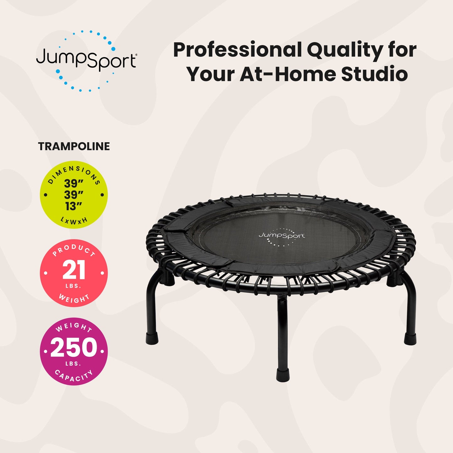 JumpSport 250 Workout Rebounder para adultos, mini trampolim fitness de 39", preto