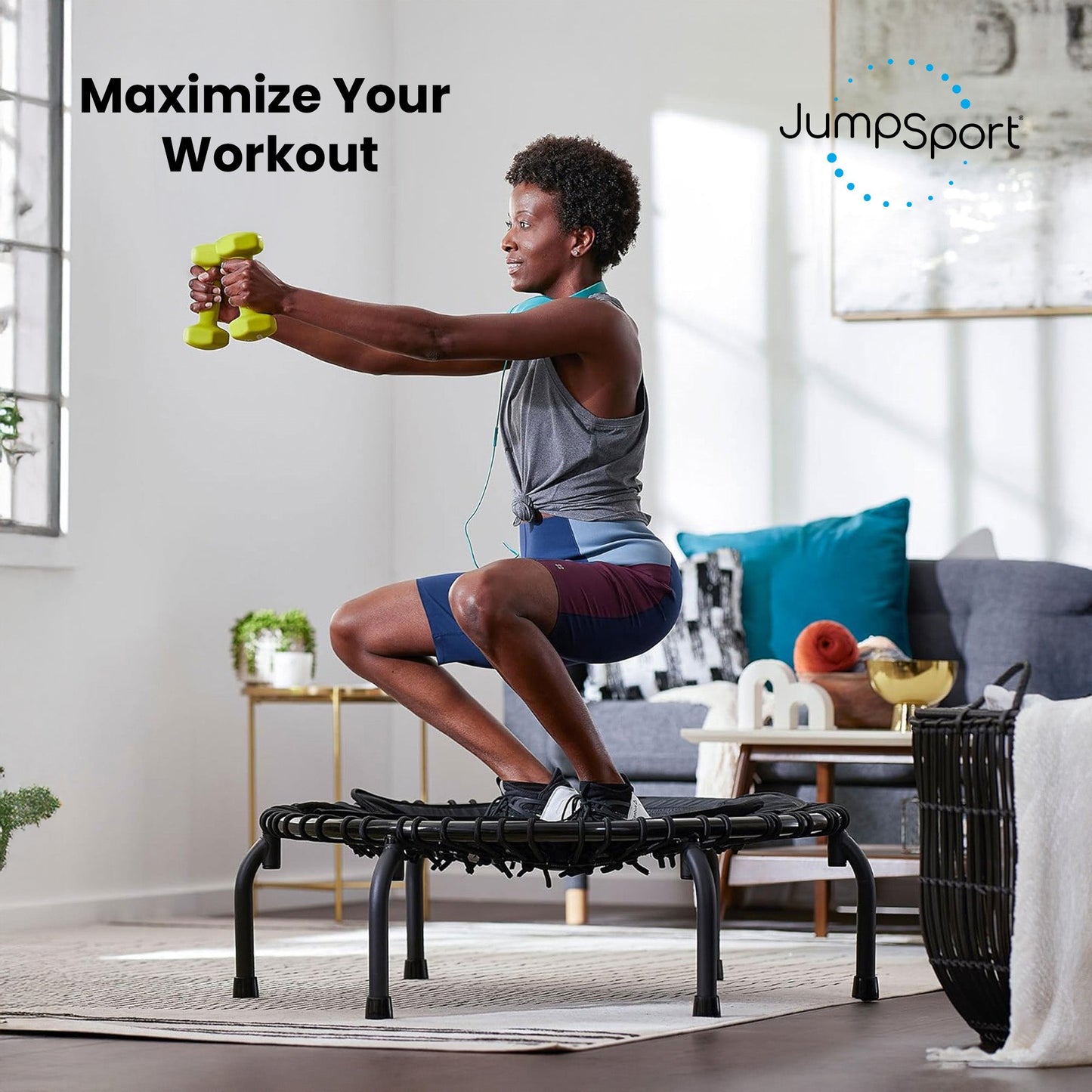 JumpSport 250 Workout Rebounder para adultos, mini trampolim fitness de 39", preto