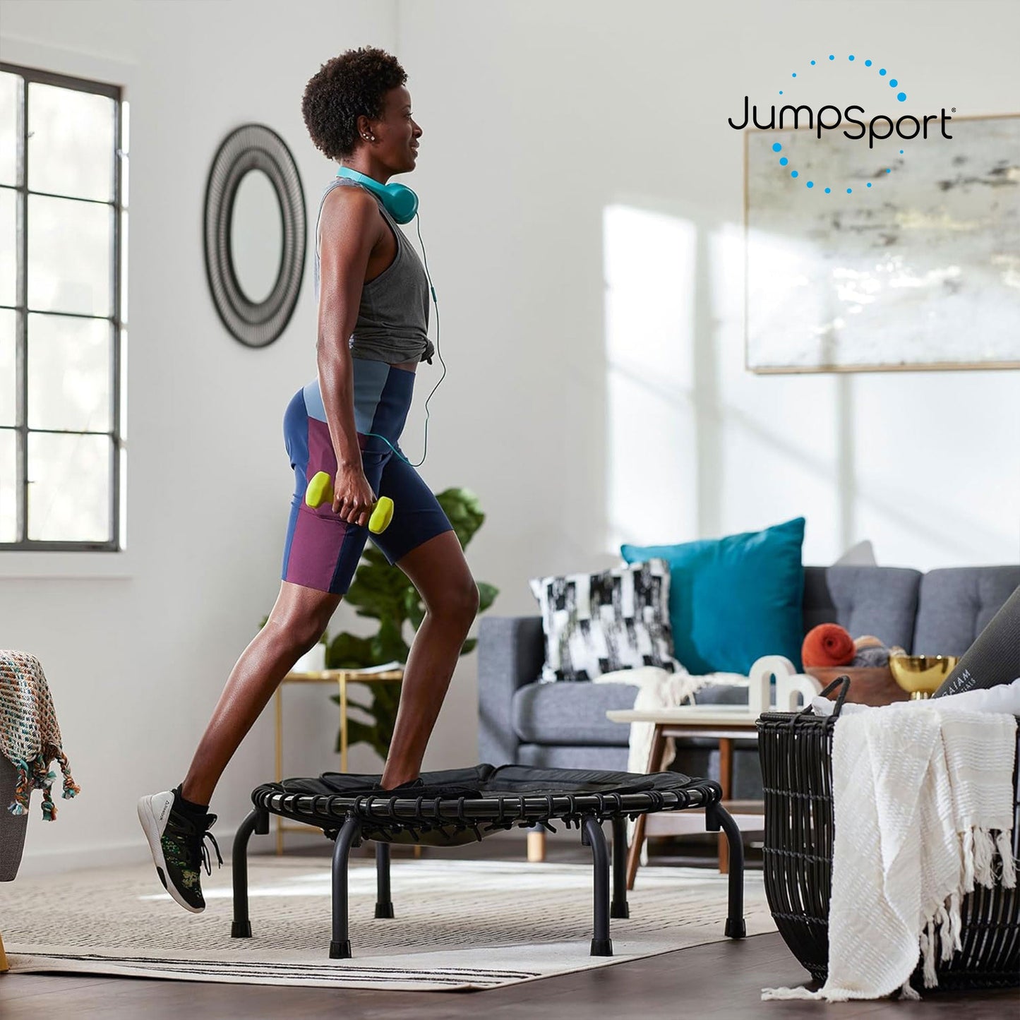 JumpSport 250 Workout Rebounder para adultos, mini trampolim fitness de 39", preto