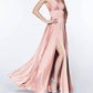Ladivine - Long Satin A-line Dress With Slit