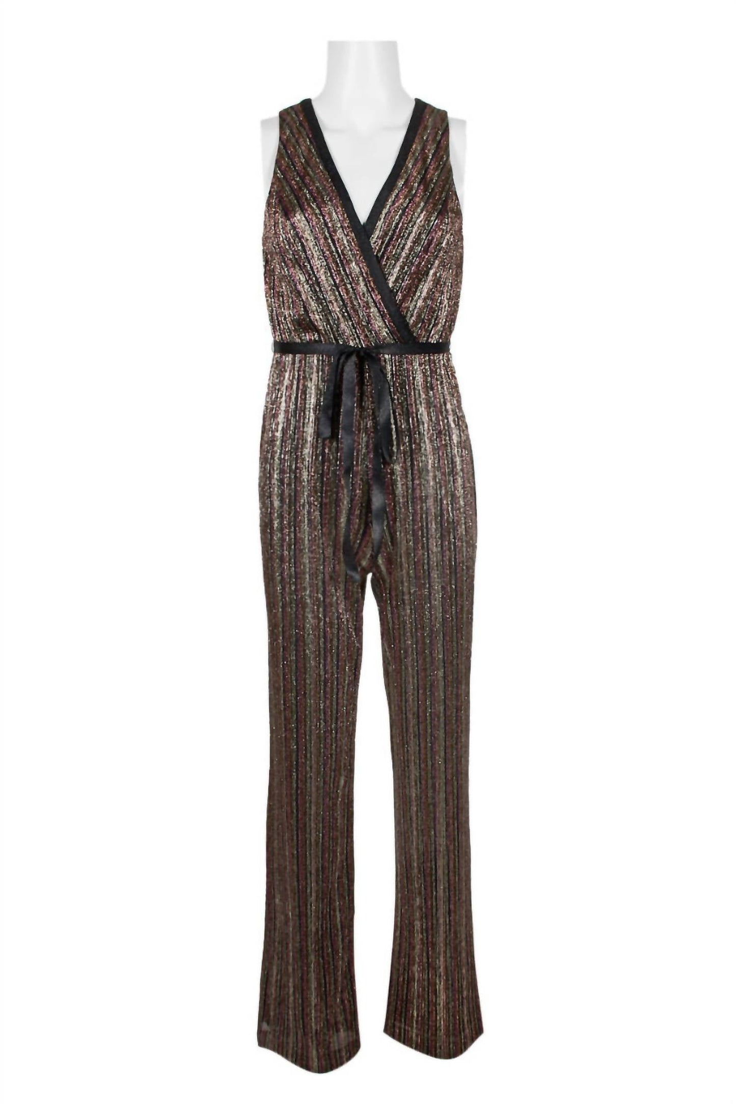 Aidan By Aidan Mattox - Sleeveless Piping Detail Tie Metallic Lurex Jumpsuit
