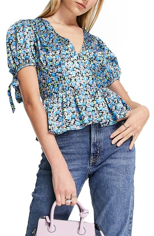 Topshop Floral Satin Peplum Top