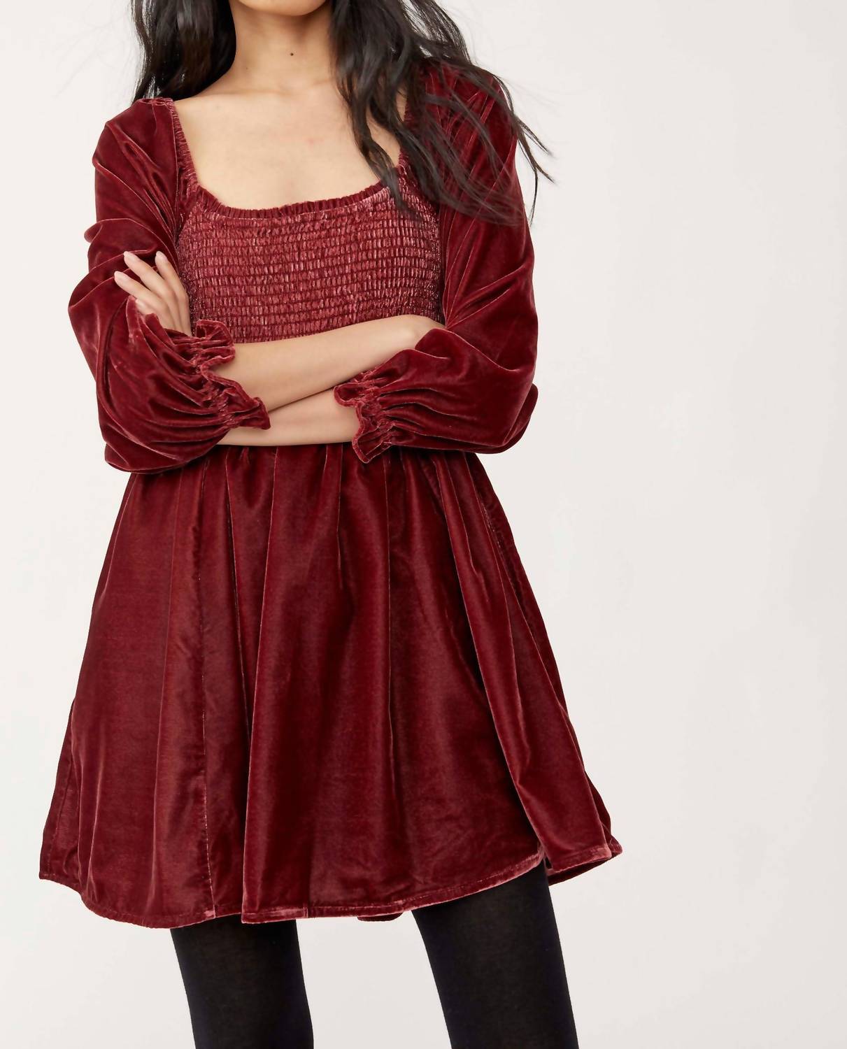 Free People - Daphne Velvet Sleeve Mini Dress