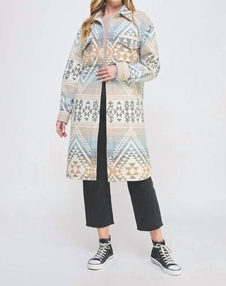 Allie Rose - Tribal Pattern Button Front Shacket With Pockets
