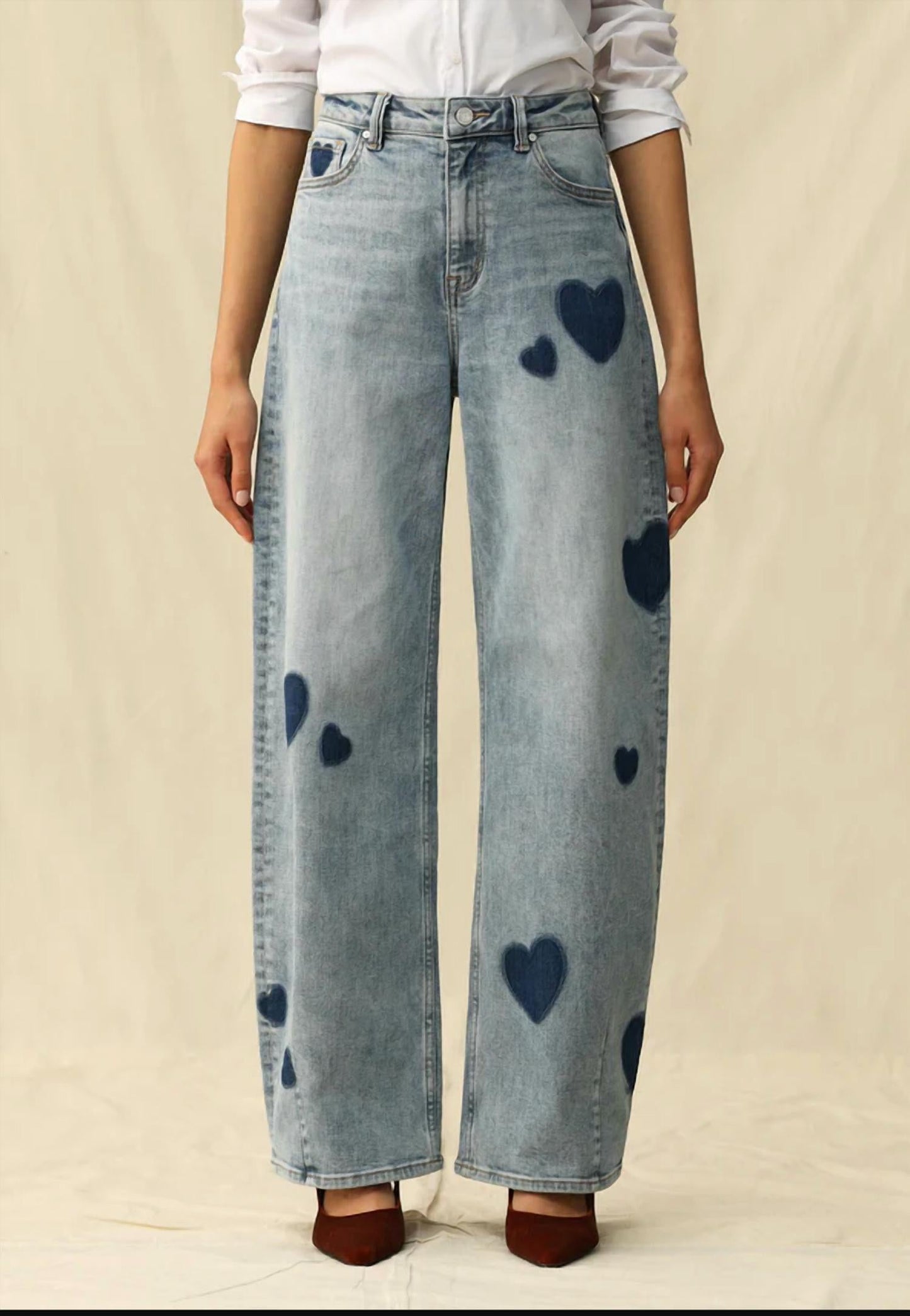 Bayeas - Women's Rosalind Heart Detail High Rise Barrel Jeans