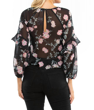 Blue Life - Blusa Tomie de manga comprida com babados