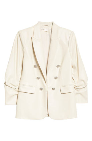 Veronica Beard Beacon Double Breasted Faux Leather Dickey Jacket in Ecru, Size 4