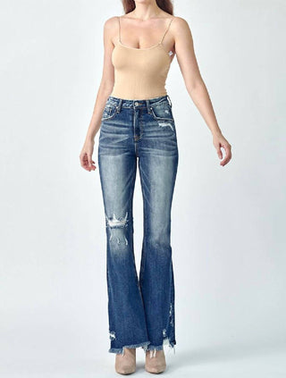 Risen - Women's Flare Distressed High Rise Slit Jeans