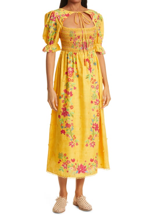 FARM Rio Flower Dream Maxi Dress in Yellow, Size Medium