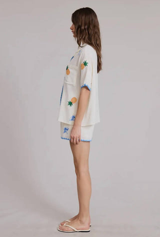 Flat White - Cancun Embroidered Shorts