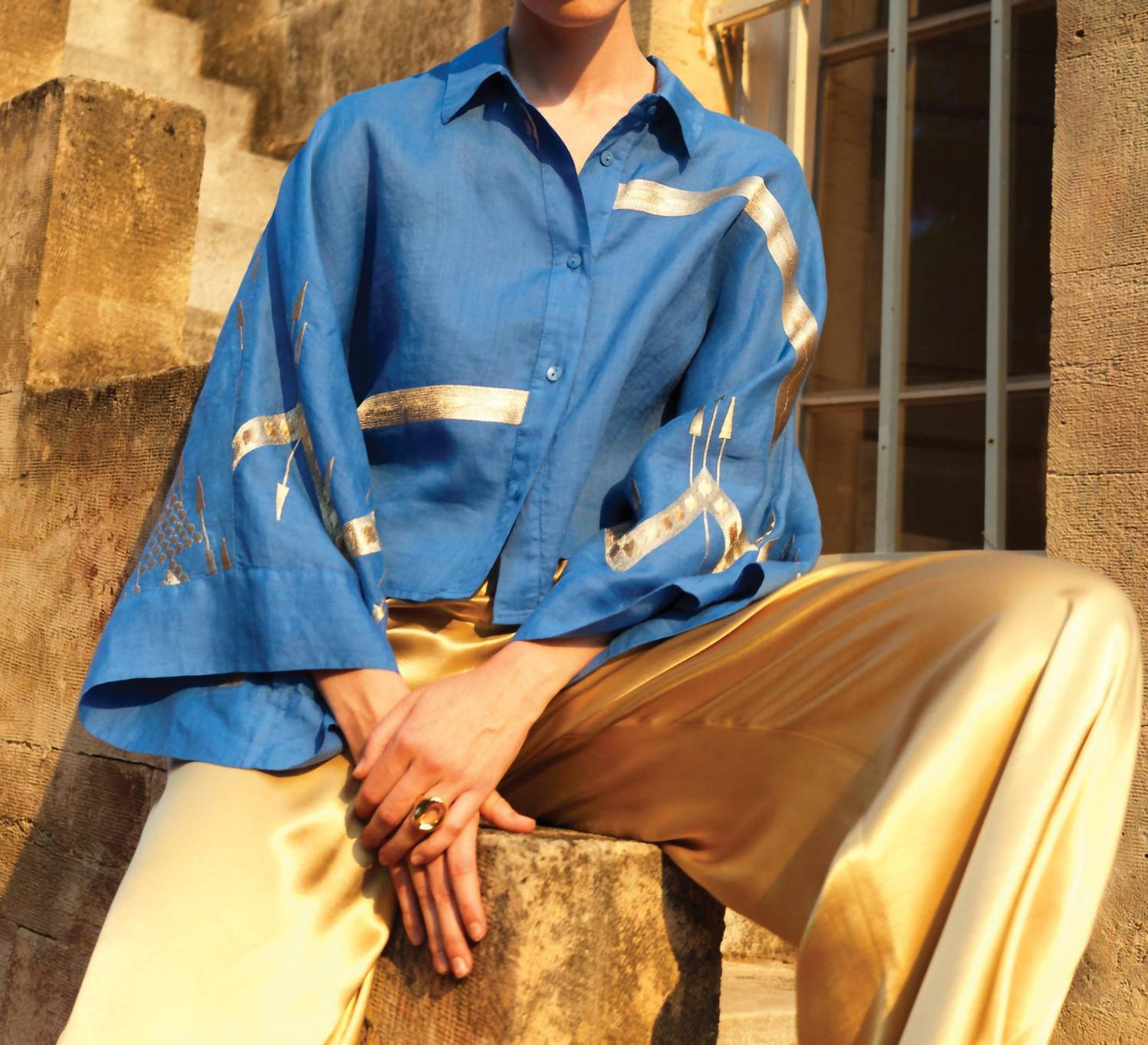 Greek Archaic Kori - Glossy Satin Elastic Waist Pants