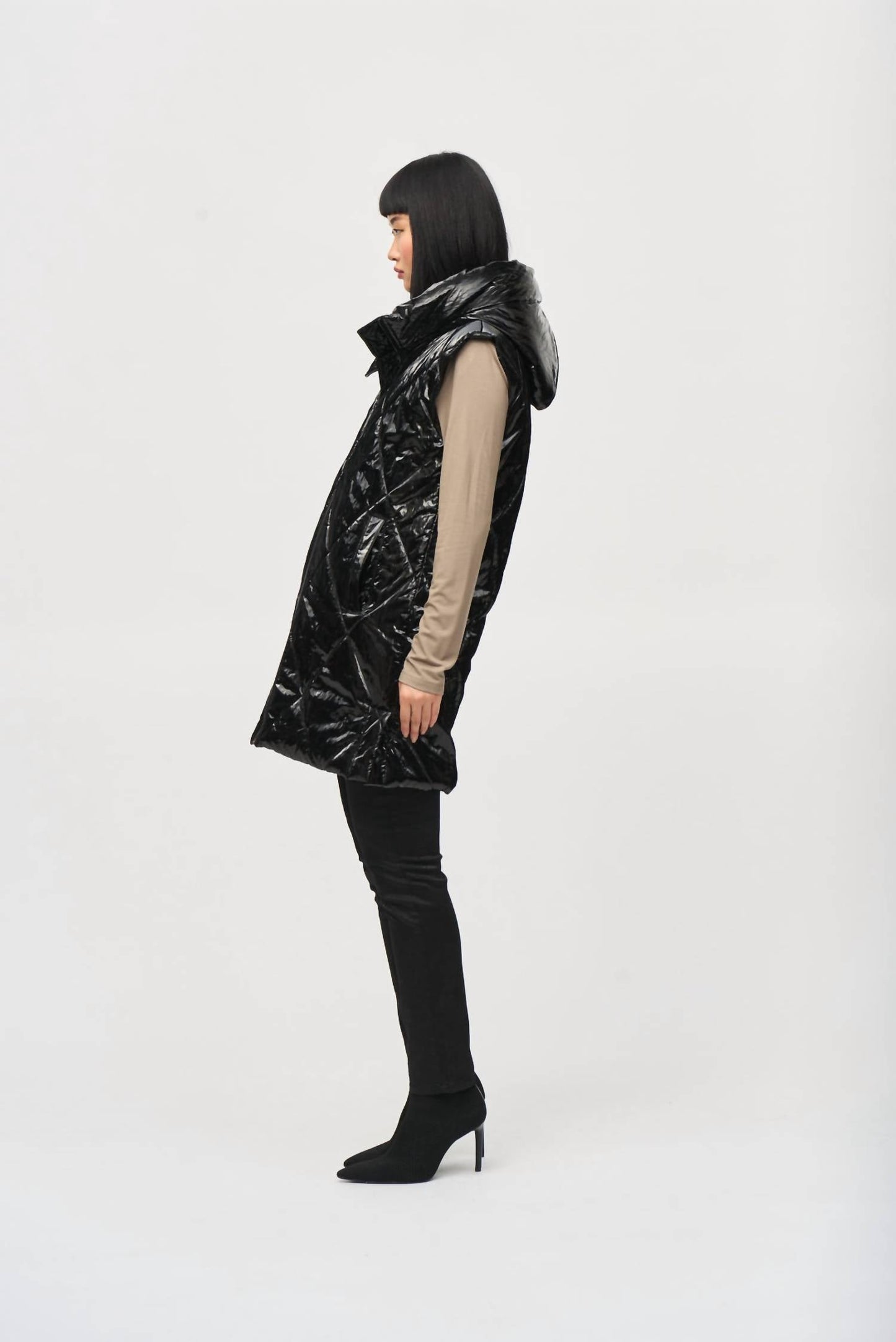 Joseph Ribkoff - Hooded Sleeveless Quilted Zip Front Puffer Vest