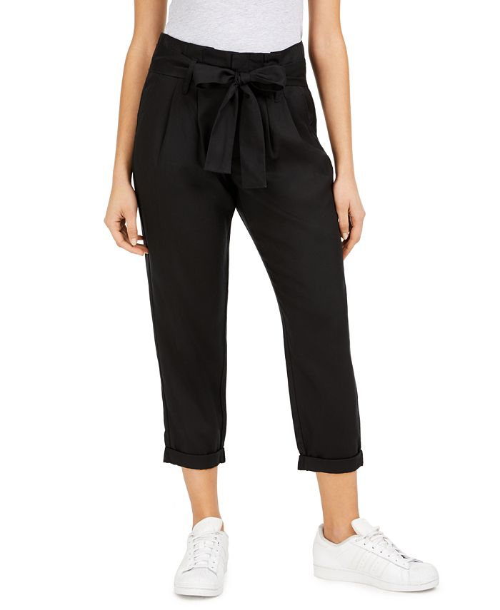 Calça Paperbag de cintura alta Indigo Rein Juniors, preta, tamanho X-S