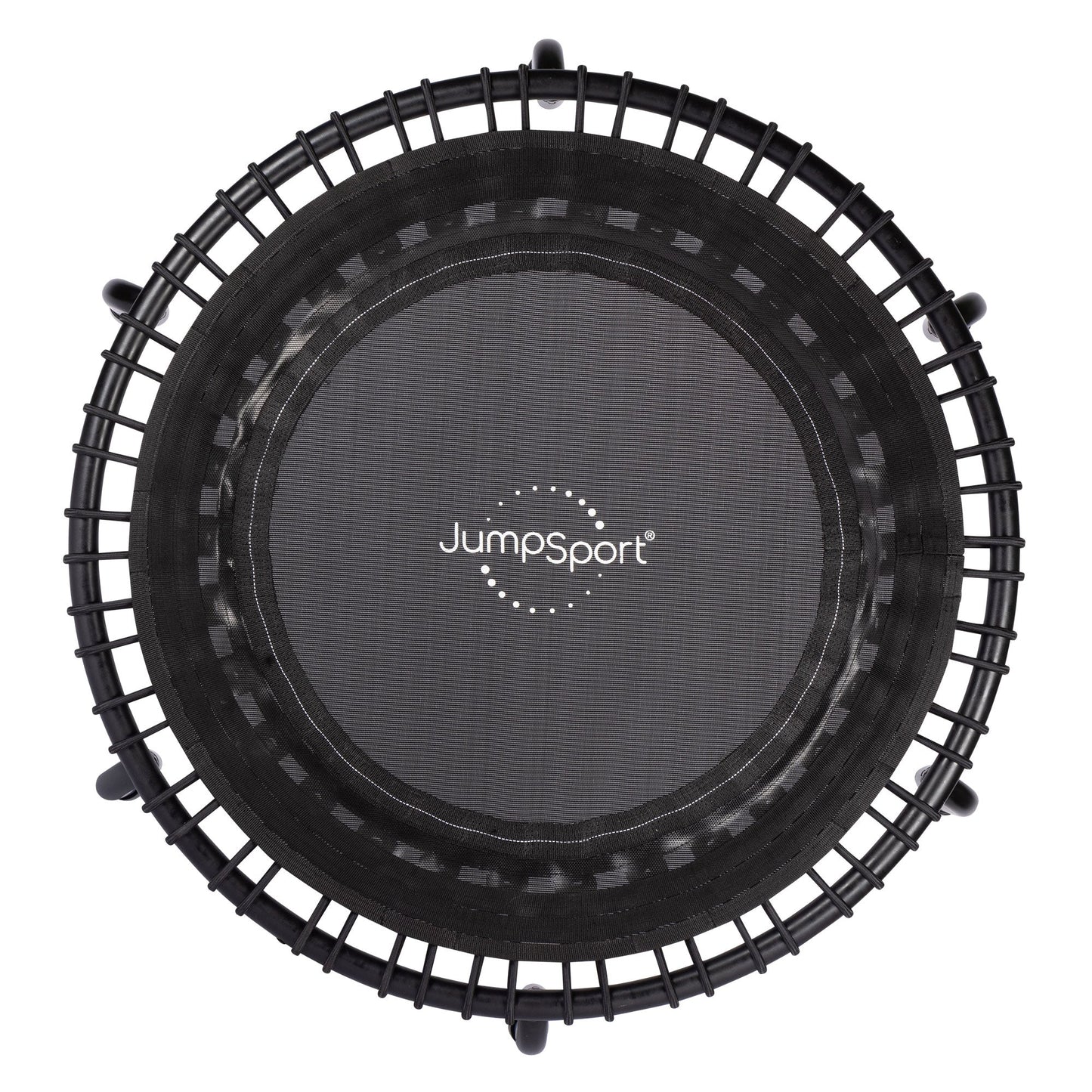 Trampolim de fitness leve para ambientes internos JumpSport 350 de 39", preto com estrutura branca