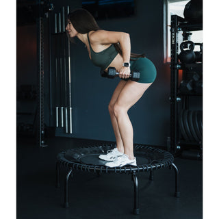 JumpSport 350f Trampolim de fitness dobrável leve de 39 polegadas para ambientes internos, preto