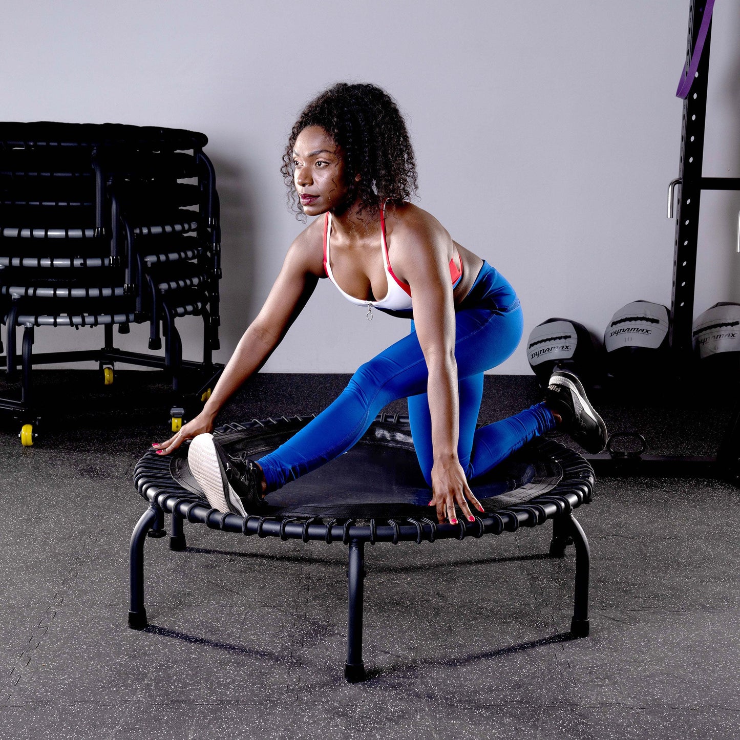 JumpSport 550f PRO Trampolim de fitness dobrável leve para ambientes internos de 44 polegadas, preto
