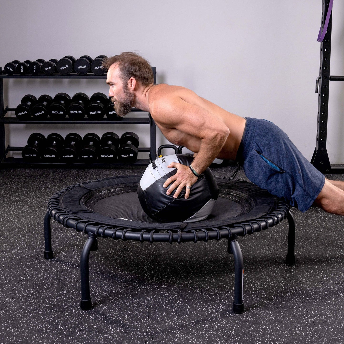 Trampolim de fitness leve e durável para ambientes internos JumpSport 570 PRO de 44 polegadas, preto