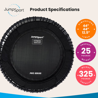 Trampolim de fitness leve e durável para ambientes internos JumpSport 570 PRO de 44 polegadas, preto